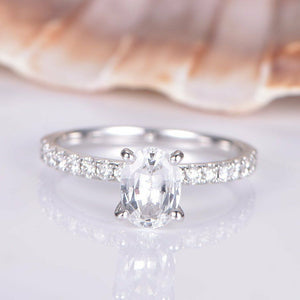 Accents Solitaire Engagement Ring 1.4ct Oval Cut Diamond 14k White Gold Finish