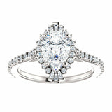 1ct Pear Cut Diamond Halo Solitaire Engagement Ring Women 14k White Gold Finish