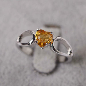 1ct Engagement Ring Heart Cut Yellow Citrine Split Shank 14k White Gold Finish