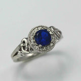 2.3ct Round Blue Sapphire Engagement Ring Halo Celtic Trinity 14k WhiteGold Over