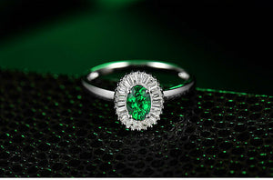 3Ct Oval Cut Green Emerald Diamond Ballerina Engagement Ring 14K White Gold Over