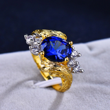 2.6ct Oval Cut Blue Sapphire Engagement Ring 14k Yellow Gold Over Antique Unique