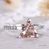 1.5ct Trillion Cut  Morganite Engagement Ring Diamond Accent 14k White Gold Over