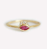 1ct Marquise Cut Pink Ruby Engagement Ring 14k YellowGold Finish Diamond Cluster