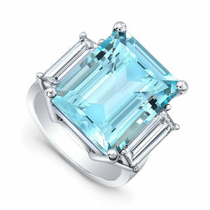 3Ct Emerald Blue Aquamarine Diamond Trilogy Engagement Ring 14K White Gold Over