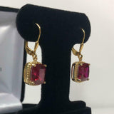 2ct Dangle Earrings Cushion Cut Pink Ruby Beaded Solitaire 14k Yellow Gold Over