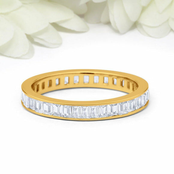 4Ct Emerald Cut Diamond Full Eternity Elegant Wedding Band 14K Yellow Gold Over