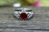 1ct Heart Cut Pink Ruby Engagement Ring Celtic Trinity 14k White Gold Finish