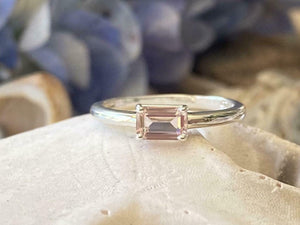 1.2ct Engagement Ring Emerald Cut Peach Morganite Solitaire 14k WhiteGold Finish