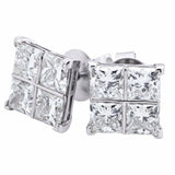 2ct Princess Cut VVS1/D Diamond Square Tile Stud Earrings 14k White Gold Finish