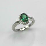 2.2ct Oval Cut Green Emerald Engagement Ring Vintage Halo 14k White Gold Finish