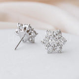 1ct Round Cut Moissanite Cluster Halo Stud Earrings Women 14K White Gold Plated