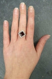 2ct Engagement Ring Asscher Cut Red Garnet Diamond Halo 14k White Gold Finish