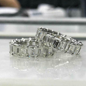 10.5ct Emerald Cut Diamond Full Eternity Two Wedding Bands 14K White Gold Finish