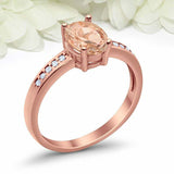 1.2ct Oval Cut Peach Morganite Diamond Accent Solitaire Ring 14k RoseGold Finish