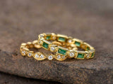 1.5ct Baguette Cut Emerald Full Eternity Dual Wedding Band 14k YellowGold Finish