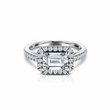 Halo Solitaire Engagement Ring 1.35ct Emerald Cut Diamond 14k White Gold Finish