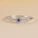 0.85ct Round Cut Blue Sapphire Engagement Ring 14k White Gold Finish Minimalist