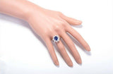 4ct Oval Cut Blue Sapphire Engagement Ring Marquise Halo 14k White Gold Finish