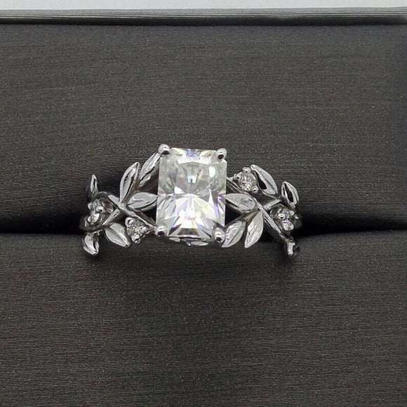 2ct Radiant Cut Diamond Engagement Ring Flower Leaf Solitaire 14k WhiteGold Over