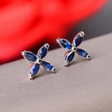 2ct Stud Earrings Marquise Cut Blue Sapphire Floral Design 14k White Gold Finish