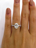 4Ct Oval Cut Diamond Accent Hidden Halo Solitaire Ring 14K White Gold Finish