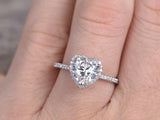 1ct Heart Cut Diamond Cluster Solitaire Engagement Ring 14k White Gold Finish