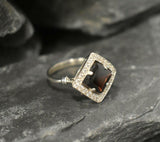 2ct Engagement Ring Asscher Cut Red Garnet Diamond Halo 14k White Gold Finish