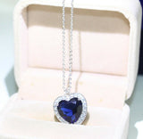 1ct Heart Cut Blue Sapphire Pendant Chain Halo Heart Shape 14k White Gold Finish