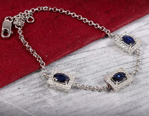 7ct Oval Cut Blue Sapphire Stylish Women Chain Bracelet 14k White Gold Finish