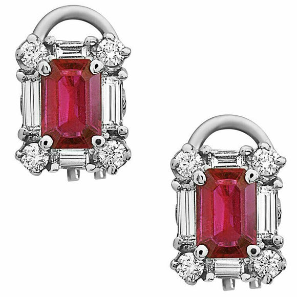 2ct Emerald Cut Pink Ruby Halo Diamond Women Stud Earrings 14k White Gold Finish