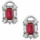 2ct Emerald Cut Pink Ruby Halo Diamond Women Stud Earrings 14k White Gold Finish