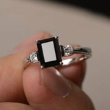 1.2ct Emerald Cut Black Diamond Engagement Ring 14k White Gold Finish Trilogy