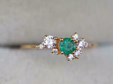 1ct Engagement Ring Round Cut Green Emerald Cluster 14k Yellow Gold Finish