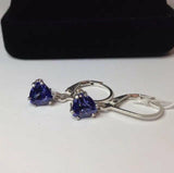 1.5ct Trillion Cut Blue Tanzanite Solitaire Drop Earrings 14k White Gold Finish