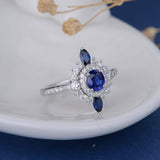 2ct Oval Cut Blue Sapphire Engagement Ring 14k WhiteGold Finish Antique Art Deco