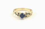 1ct Round Cut Blue Sapphire Floral Petal Solitaire Ring 14k Yellow Gold Finish