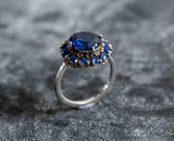 2.5ct Engagement Ring Round Cut Blue Sapphire Halo Solitaire 14k White Gold Over