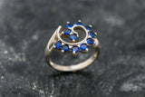 1.5ct Engagement Ring Round Cut Blue Sapphire Swirl Twist 14k White Gold Finish