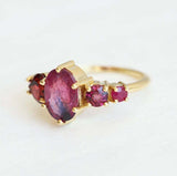 2ct Oval Cut Pink Ruby Engagement Ring 14k Yellow Gold Over Five Stone Solitaire