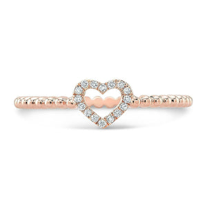 1ct Heart Cut Diamond Engagement Ring Open Heart Bead Shank 14k Rose Gold Finish