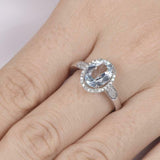 2.5ct Oval Cut Blue Aquamarine Halo Ring 14k White Gold Finish with Round Accent