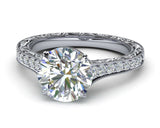 1.9ct Round Cut Diamond Milgrain Vintage Engagement Ring 14k White Gold Finish