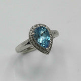 2ct Pear Blue Topaz Engagement Ring Diamond Halo Solitaire 14k White Gold Finish