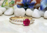 1.2ct Round Cut Pink Ruby Solitaire with Accent Ring 14k Yellow Gold Finish