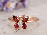 1.2ct Pear Cut Red Garnet Engagement Ring Butterfly Design 14k Rose Gold Finish