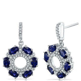 4Ct Oval Cut Blue Sapphire Diamond Circular Drop Earrings 14K White Gold Finish