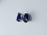 1.4ct Stud Earrings Pear Cut Blue Sapphire Solitaire Design 14k WhiteGold Finish