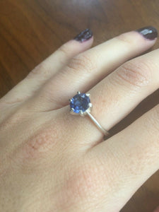 1ct Engagement Ring Round Cut Blue Tanzanite Solitaire 14k White Gold Finish