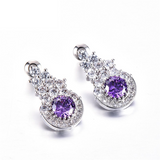 2ct Round Cut Purple Amethyst Halo Cluster Stud Earrings 14k White Gold Finish